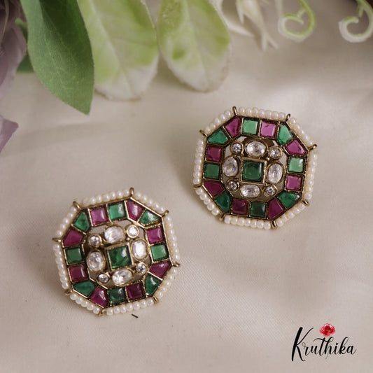 Elegant Geometric Shaped Jadau Earrings E796