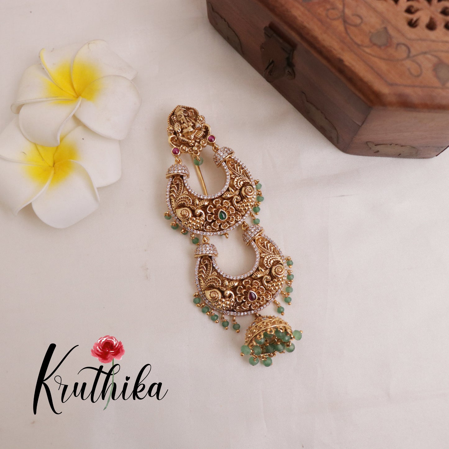 Beautiful Ganesha Jada Billa Jhumka With Pearl Drops J136
