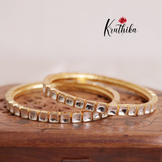 Classic Square Shape Kundan Bangles B387 (Set of 2)