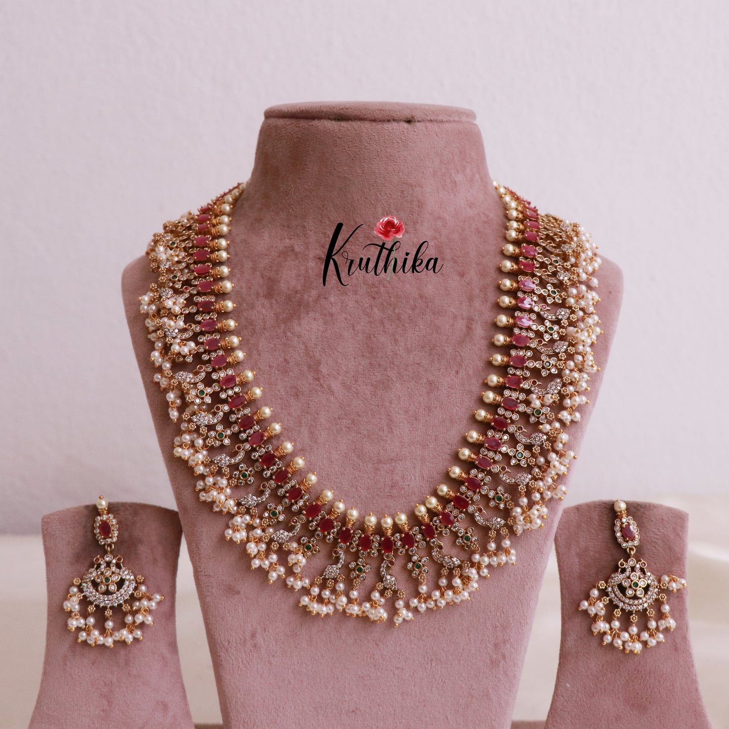 Beautiful AD Ruby Guttapoosalu Haaram LH1800