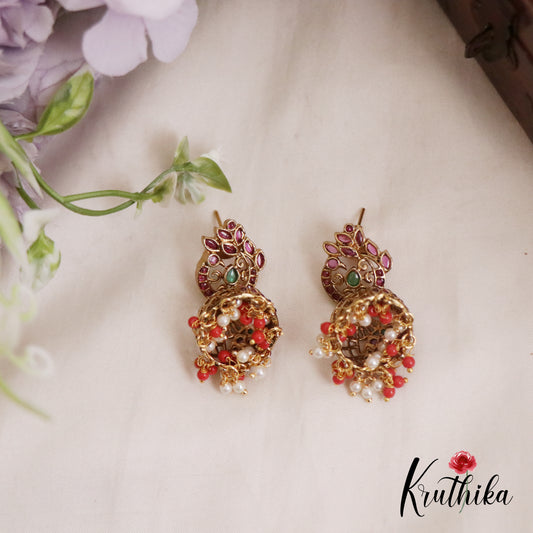 Trendy AD Kemp Peacock Jhumka E650