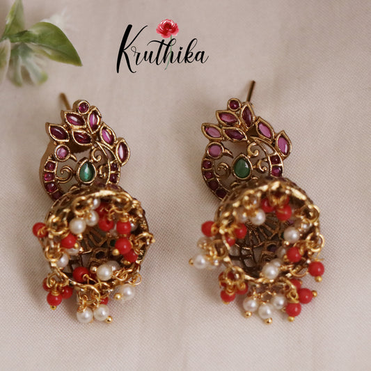 Trendy AD Kemp Peacock Jhumka E650