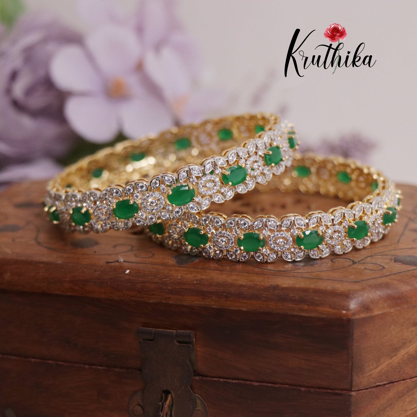 Elegant CZ Gold Finish Bangles B315 (Available in 2 Colours)