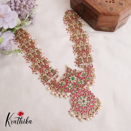 Royal Handcrafted Jadau Peacock Haaram with Pearls Drops LH1938