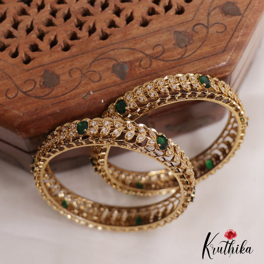 Beautiful AD Leaf Sparkling Bangles B364 (Set Of 2 Bangles)