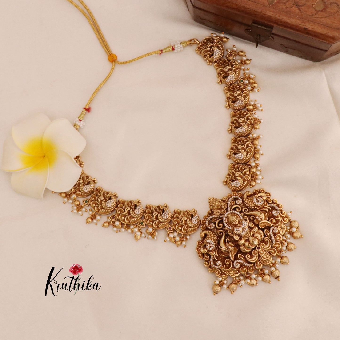 Premium polish Lakshmi Devi peacock necklace NC568