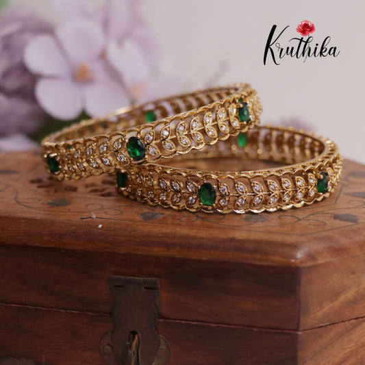 Beautiful AD Leaf Sparkling Bangles B364 (Set Of 2 Bangles)