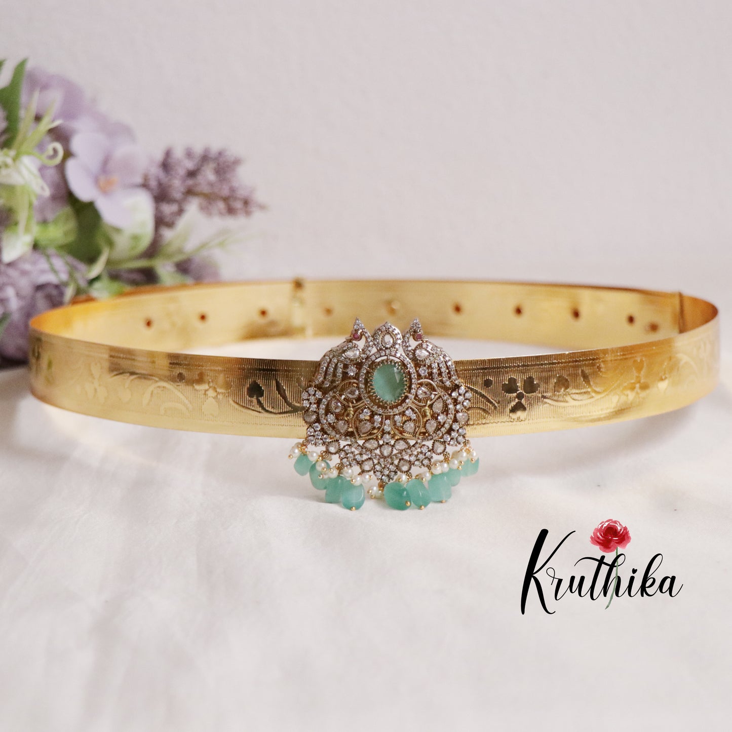 Beautiful Light Weight CZ Sparking Peacock Victorian Hip Belt V267 (Available in 4 Colours)