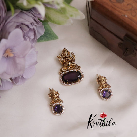 Trendy CZ Victorian Ganesh Pendant Set PS233 (Available in 2 Colors)