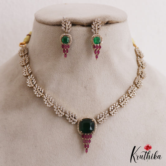 Trendy Leaf Motifs AD Victorian Necklace NC2765 (Available In 5 Colors)