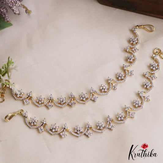 Trendy Floral Motifs Gold-Tone CZ Earchains EC218
