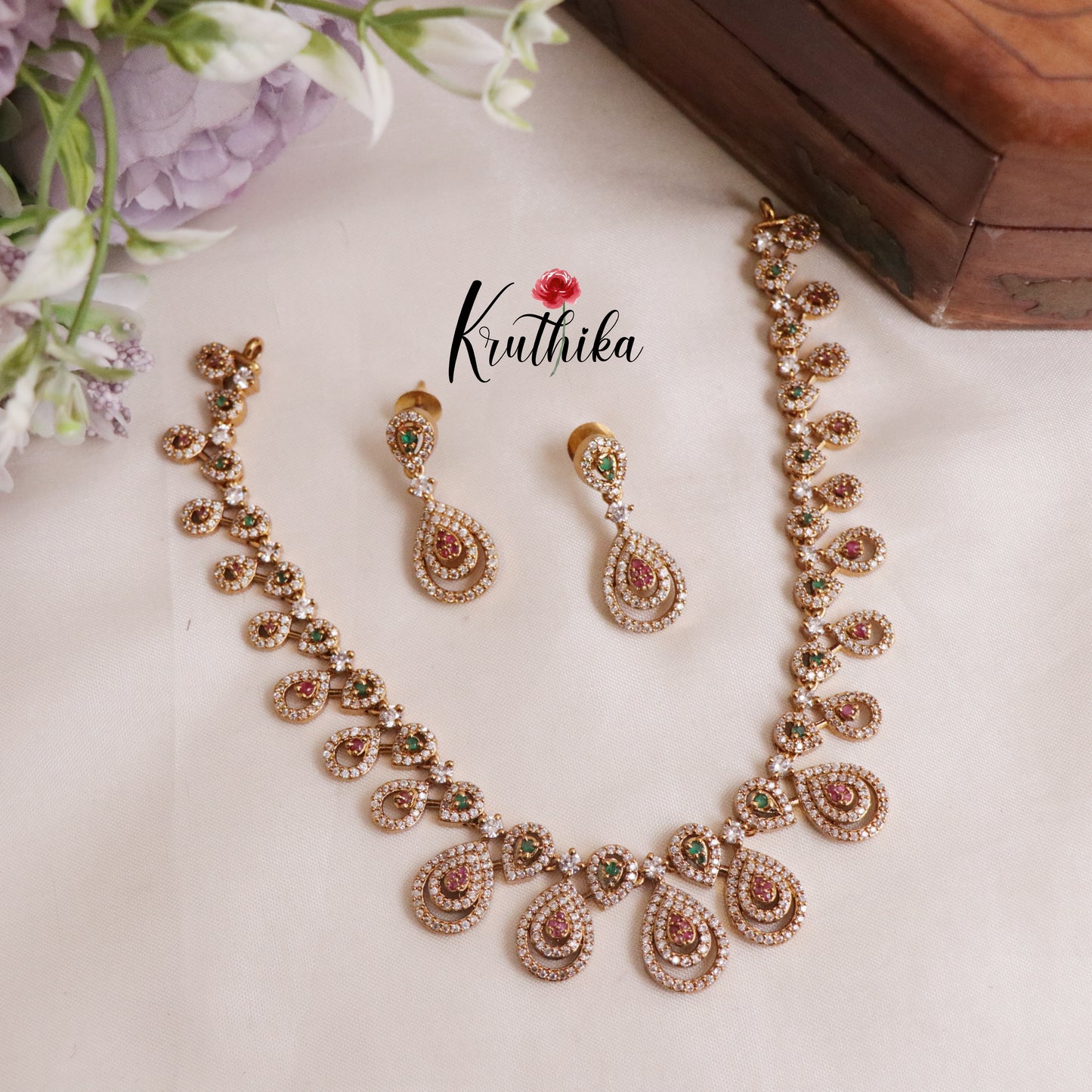 Trendy Multi Stone Drop Pendants Necklace Set NC2060