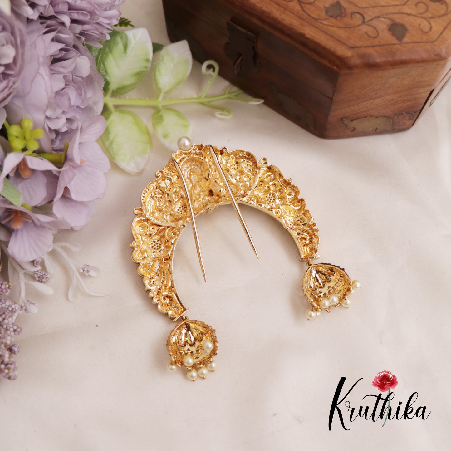 Gorgeous Antique Lakshmi Peacock Motif Half Moon Shape Jhumka Drops Jada Billa J265