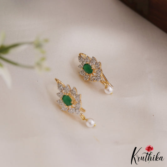 Trendy Floral Earcuffs | Upper Earrings | Bugadi Earrings With Pearl Drop E888 (Available in 3 Colours)