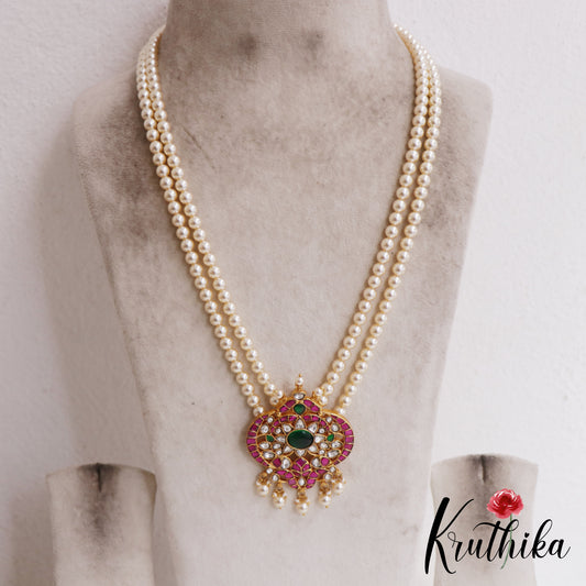 Elegant Floral Motifs Double Strand Pearl Jadau Haaram LH2083