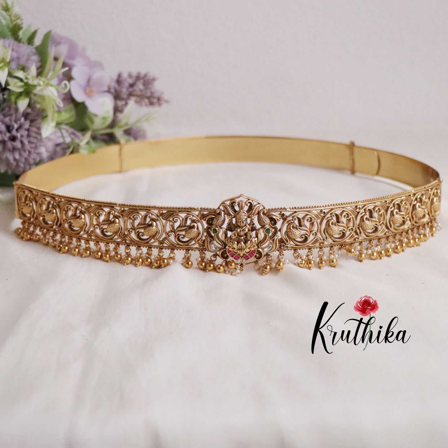 Gorgeous Light Weight Lakshmi Devi Jadau Hip Belt with Beads Drops V272 (Available in 2 Colours)