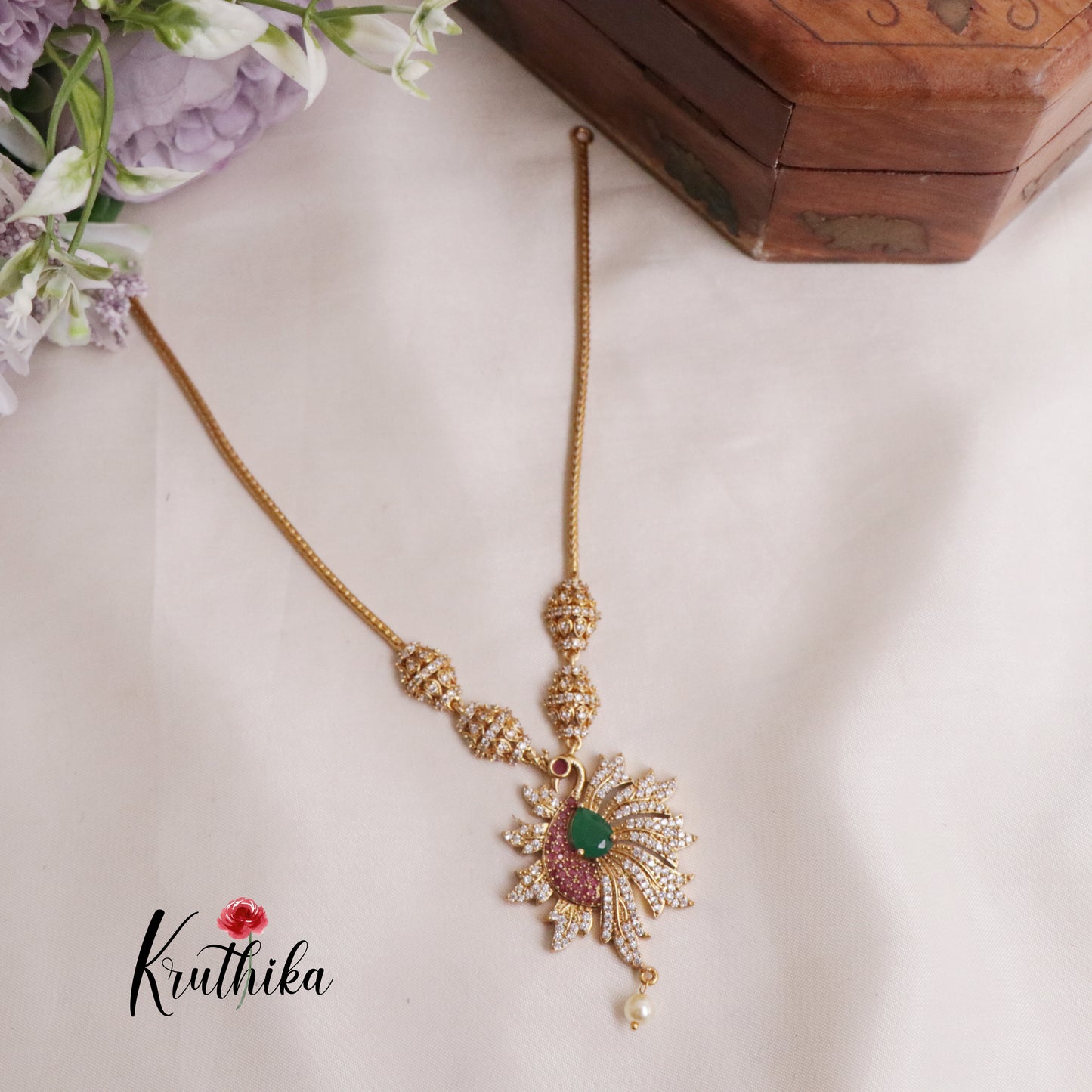 Simple CZ Peacock Pendant Chain Set NC2124