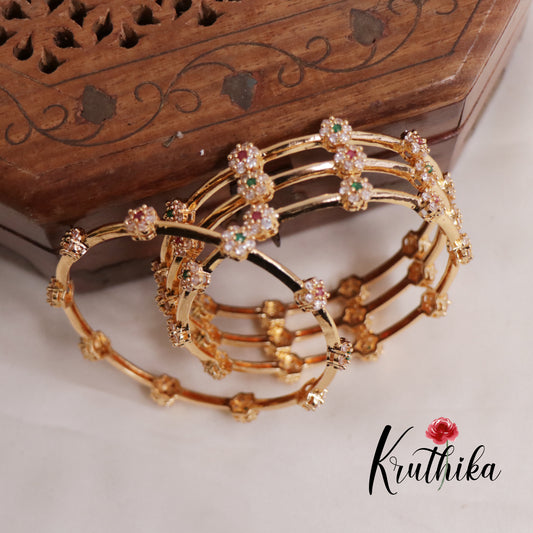 Trendy AD Floral Sparkling Bangles B365 (Set of 4 Bangles)