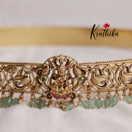Gorgeous Light Weight Lakshmi Devi Jadau Hip Belt with Beads Drops V272 (Available in 2 Colours)