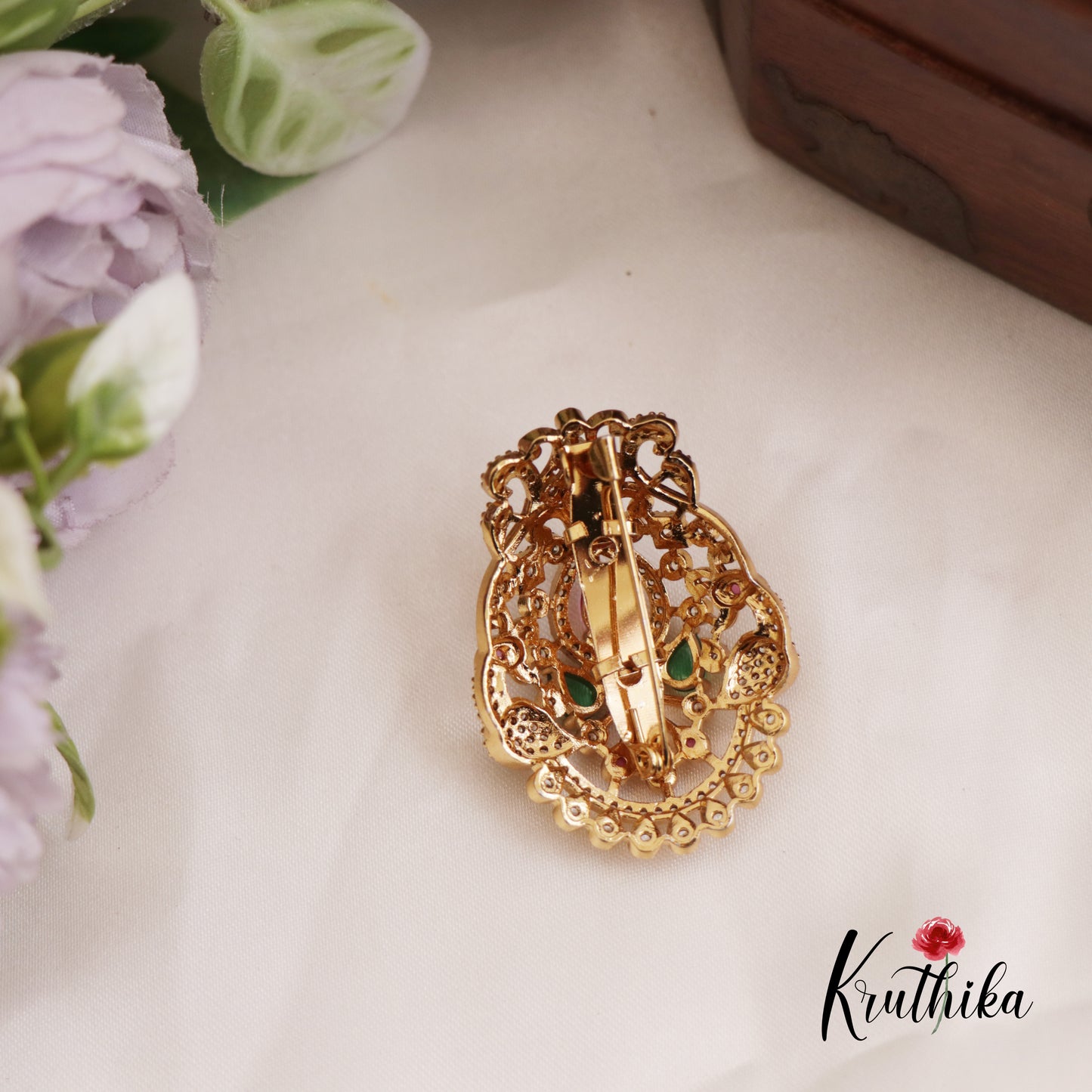 Beautiful AD Peacock Teardrop Motifs Saree Pin SP44