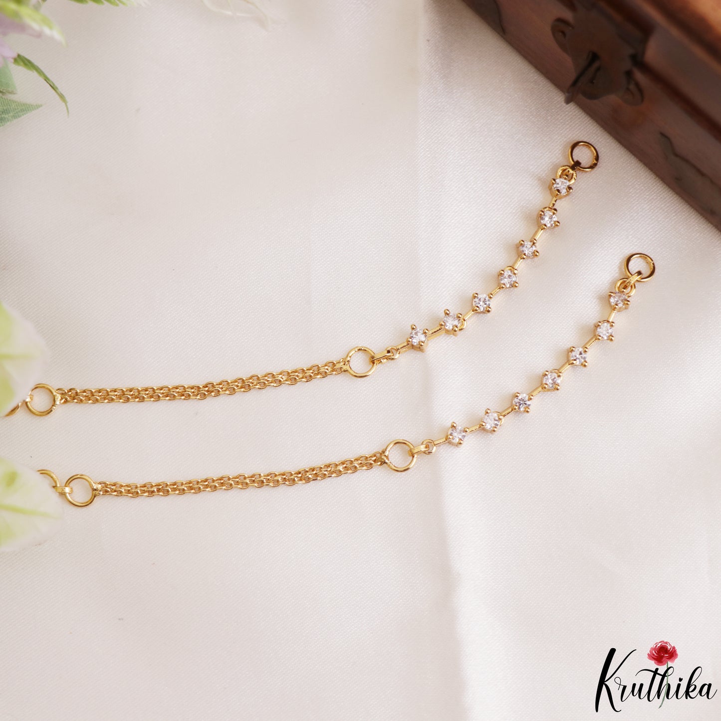 Simple Gold-Tone CZ Earchains EC237