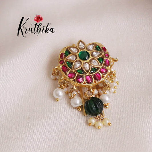 Elegant Traditional Chandbali Kundan Jadau Jada Billa with Green Beads J162