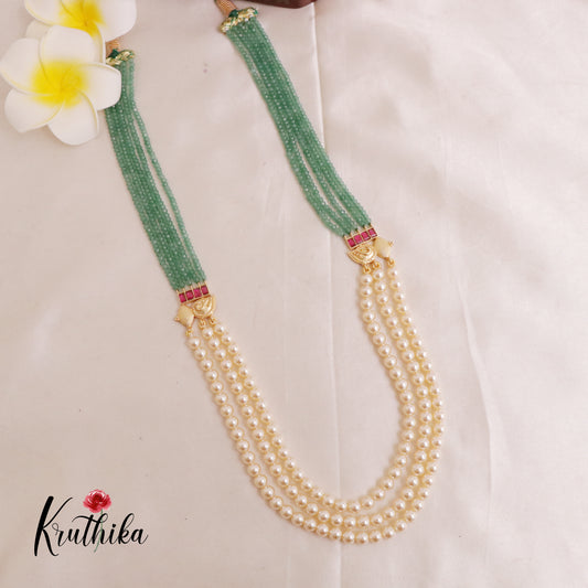 Elegant Beaded Necklace with Green & Pearl Finish LH820