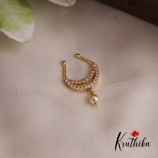 Simple Septum Nose Ring With Pearl Drop - No Piercing Required N70