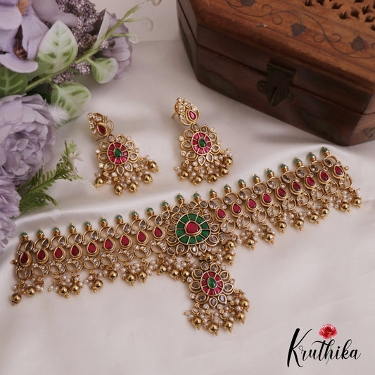 Gorgeous Teardrop Motifs Jadau Choker NC2725 (Available In 4 Colors)