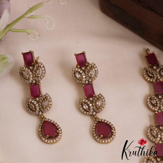 Sparkling Square Leaf Motifs AD Victorian Necklace NC2839 (Available In 3 Color)