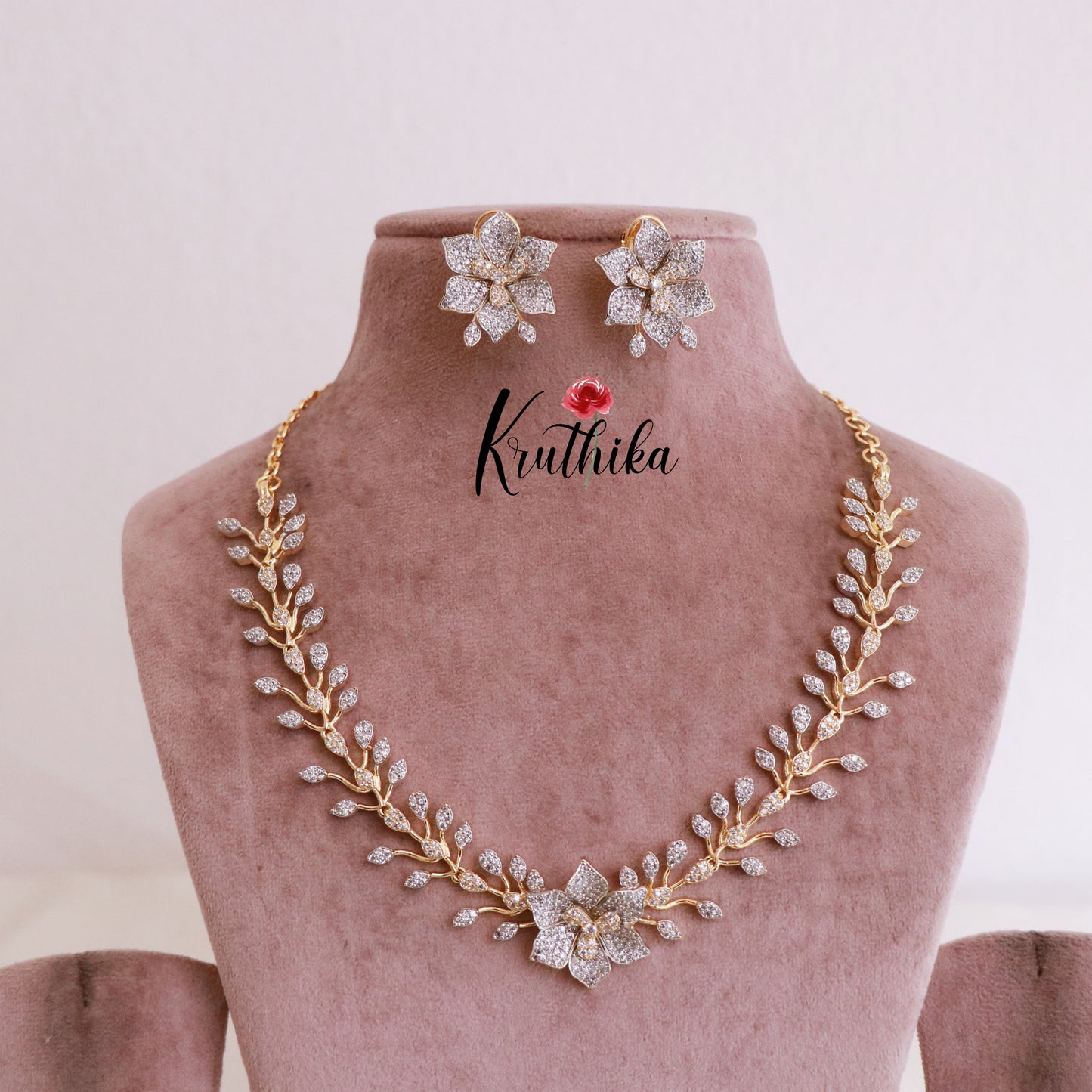 Trendy CZ/AD Flower Design Necklace NC1830 (Available in 4 colours)