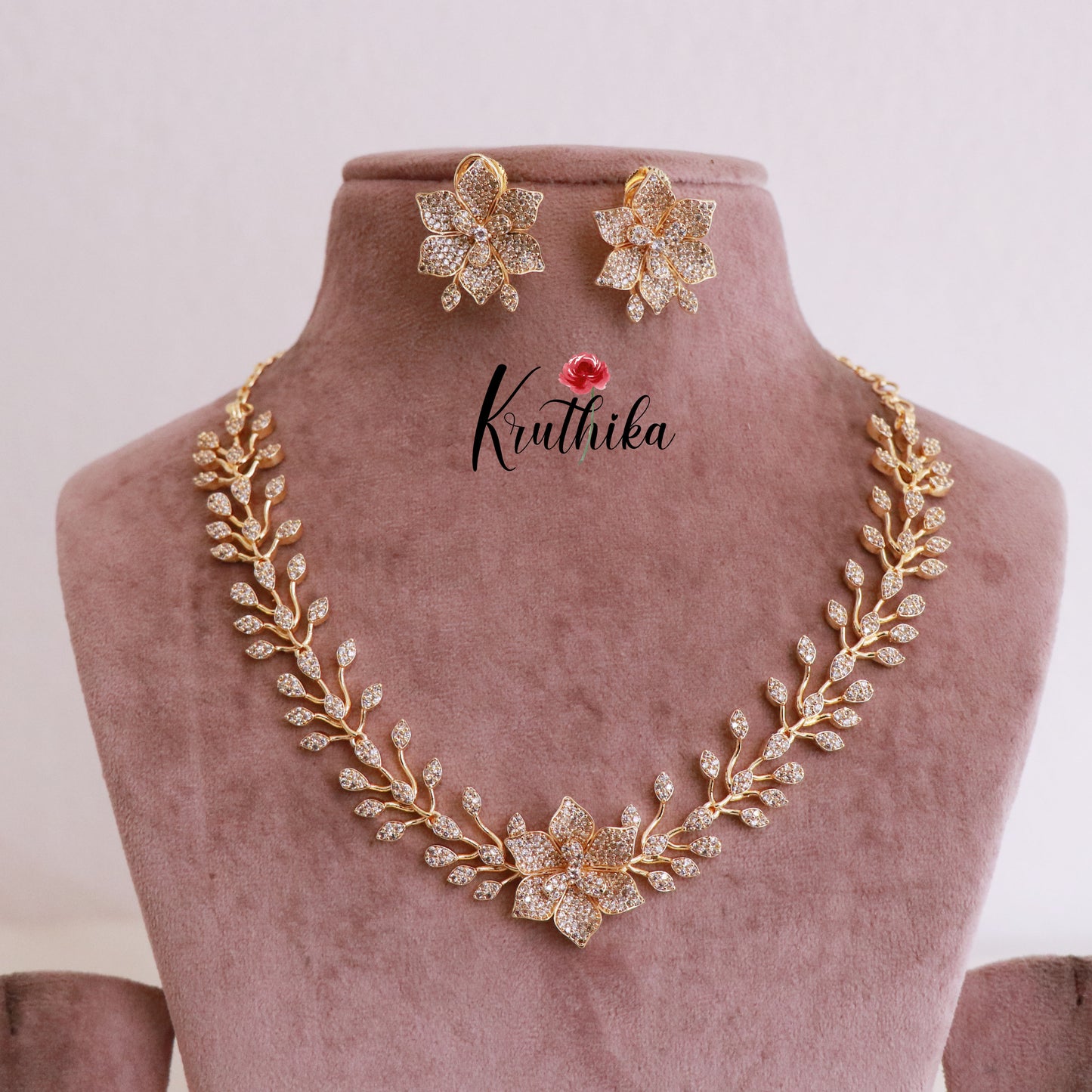Trendy CZ/AD Flower Design Necklace NC1830 (Available in 4 colours)