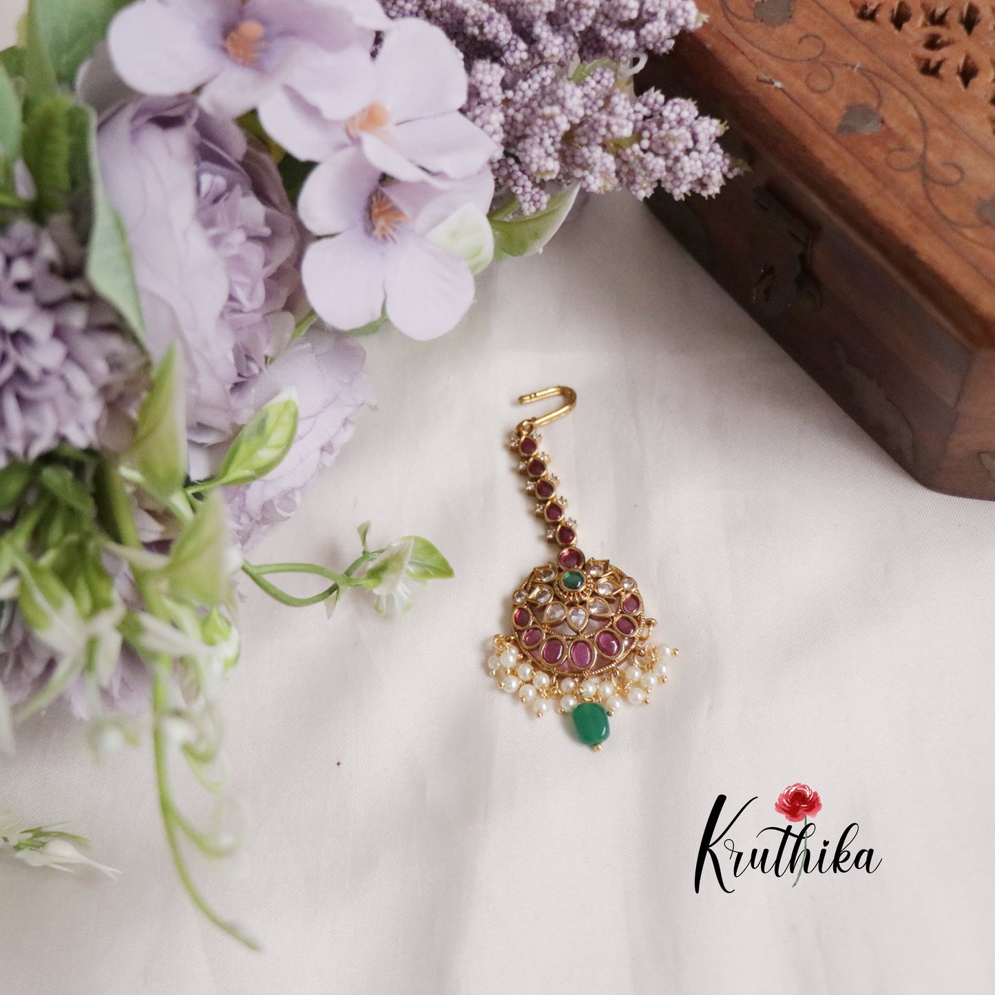 Classic Kemp Maang Tikka with Beads Drops MT267