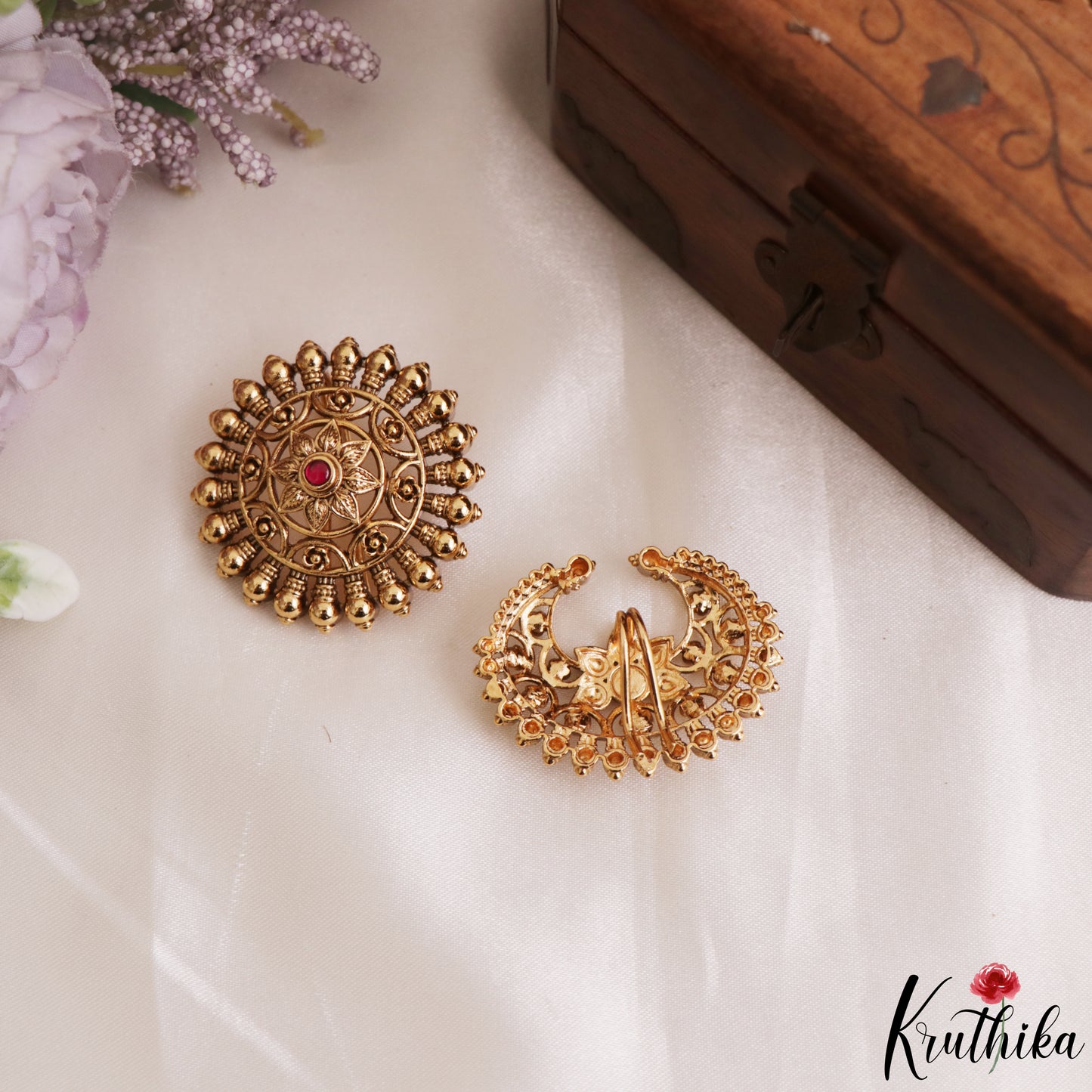 Elegant Antique Floral Motifs Chandra Surya Kemp Hair Ornaments J426 (Available In 2 Colors)