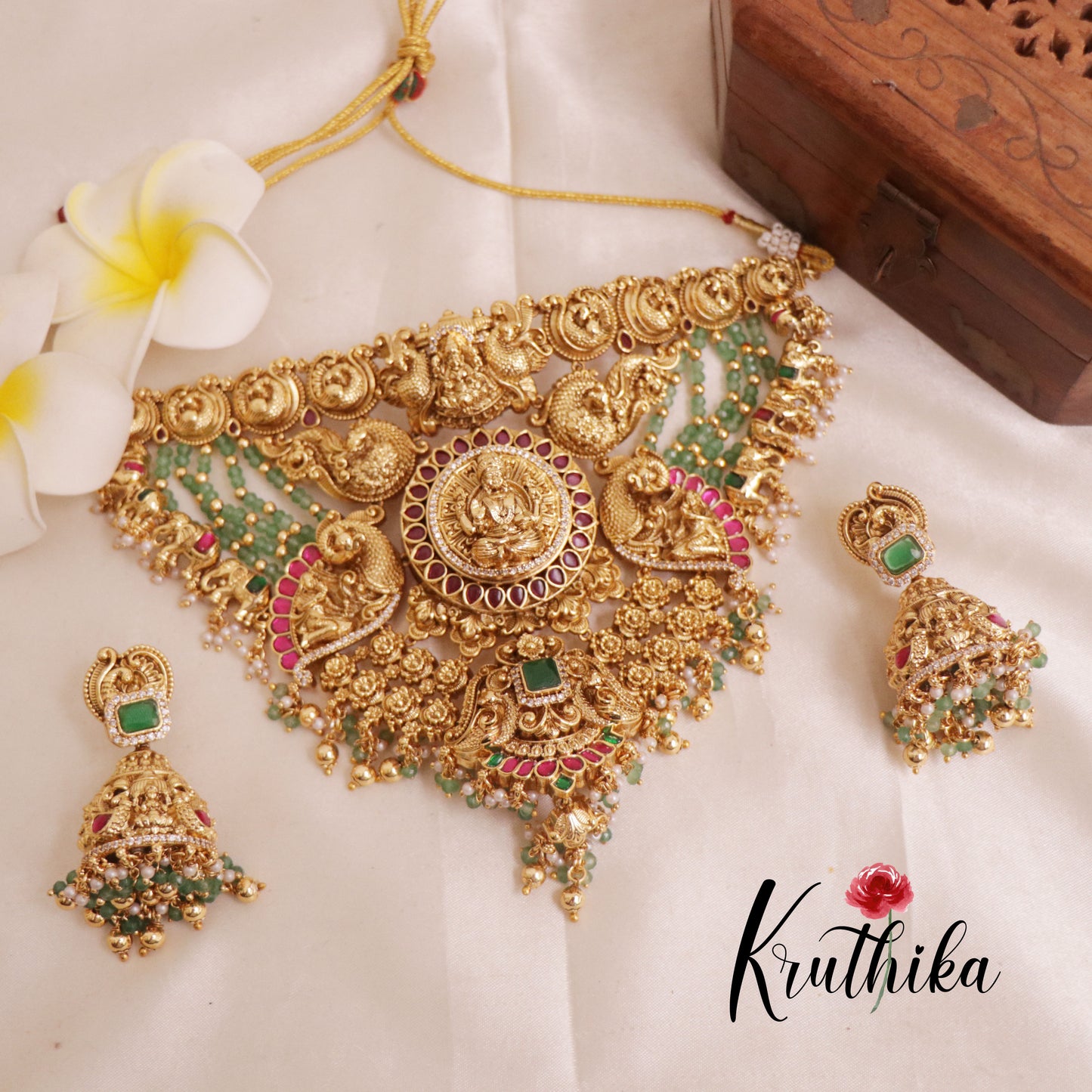 Gorgeous and Premium Jadau Lakshmi peacock choker NC1953