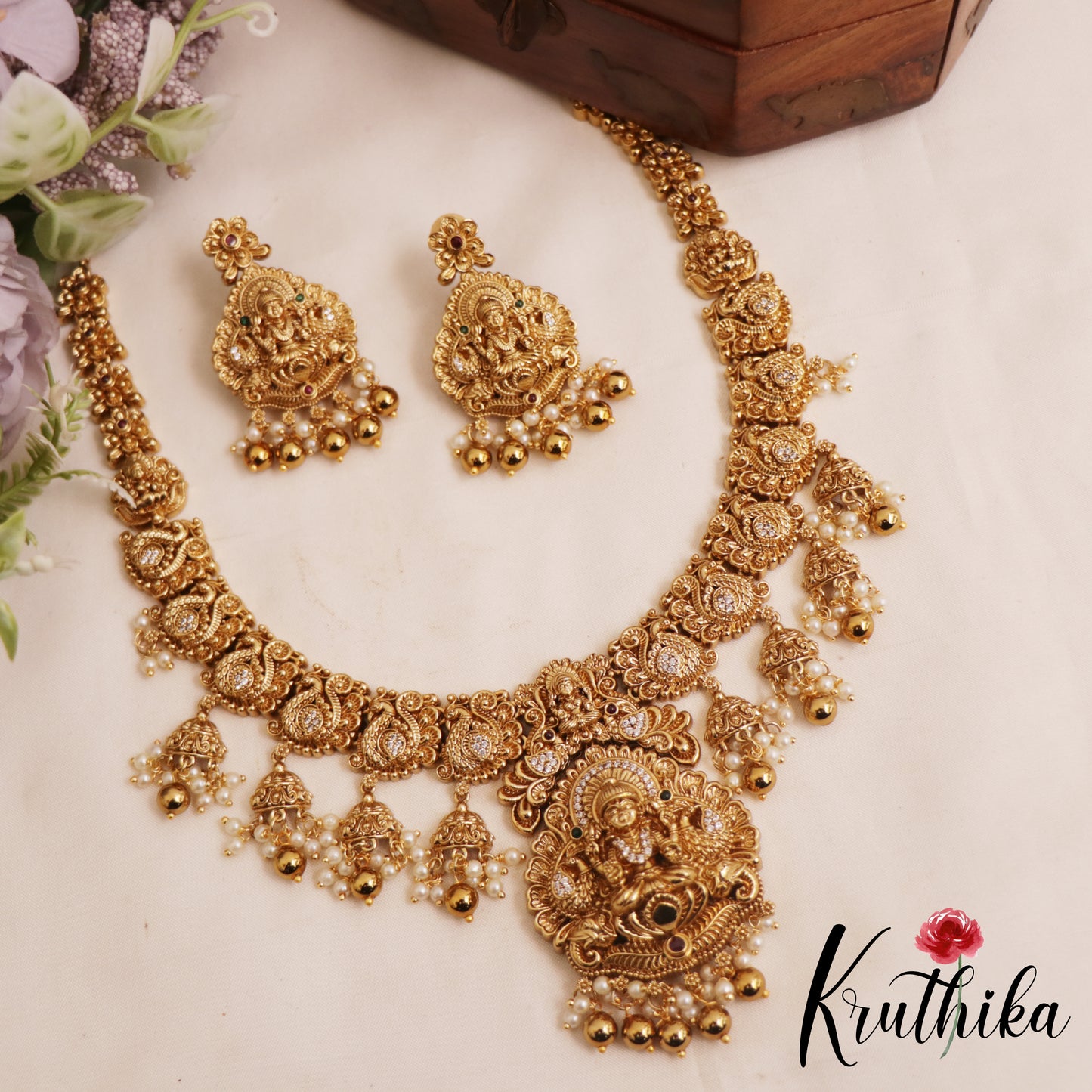Traditional Antique Nagas Lakshmi Peacock Motifs Temple Necklace NC2888