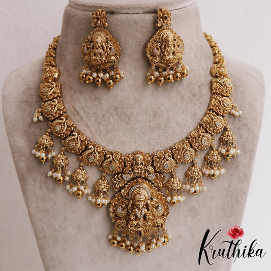 Traditional Antique Nagas Lakshmi Peacock Motifs Temple Necklace NC2888