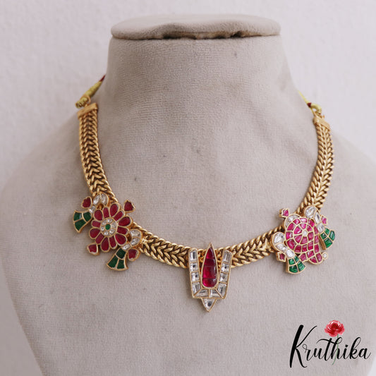 Elegant Shanka-Chakra-Nama Motifs Jadau Necklace NC2711