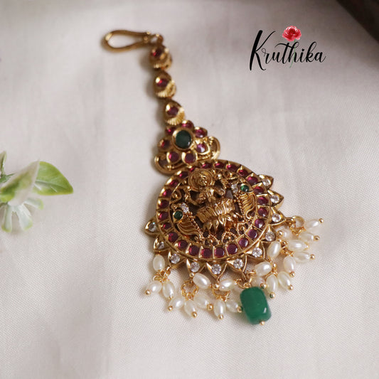 Beautiful Kemp Lakshmi Maang Tikka with Beads Drops MT260