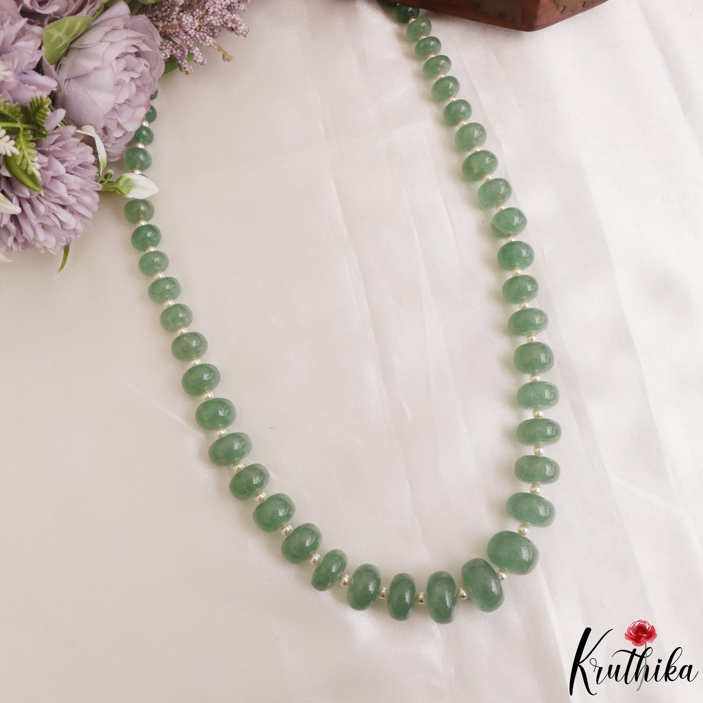 Rich Green Strawberry Ovel Tumble beads maala LH2180