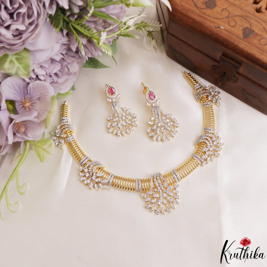 Sparkling Leaf Motifs Gold-Tone CZ Victorian Hasli Necklace NC3243 (Available In 2 Colors)