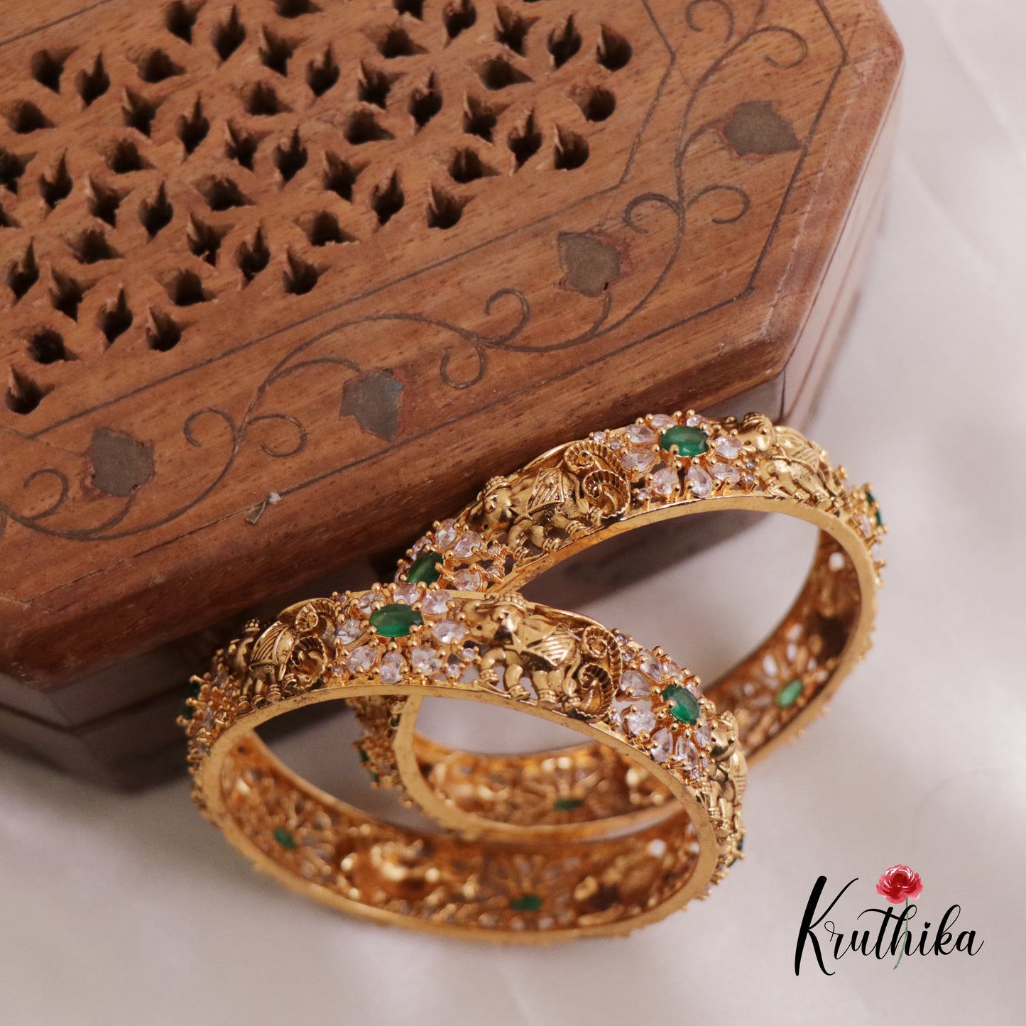 Gorgeous Antique Elephant Motifs With AD Stone Bangles B376 (Set Of 2)