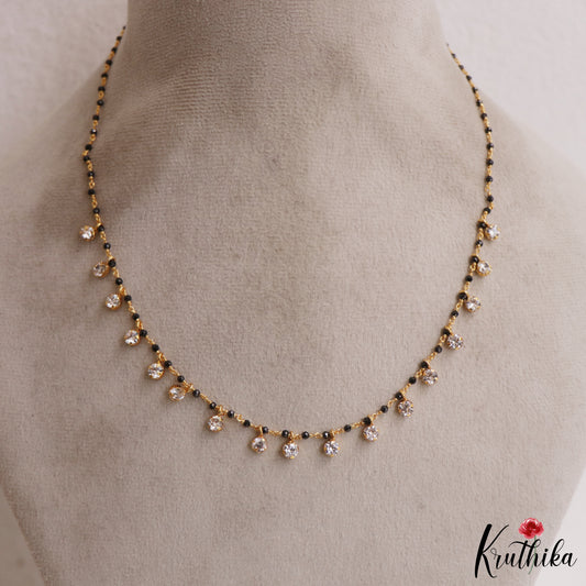Simple Black Beaded Gold-Tone Chain With AD Stones NC2981