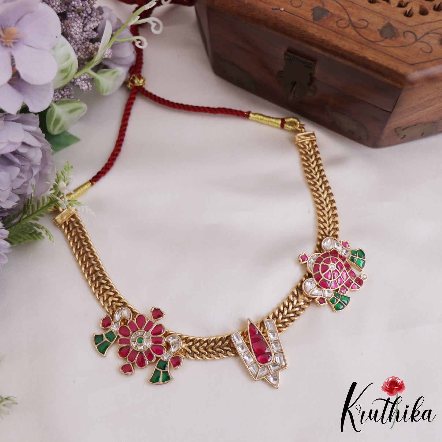Elegant Shanka-Chakra-Nama Motifs Jadau Necklace NC2711