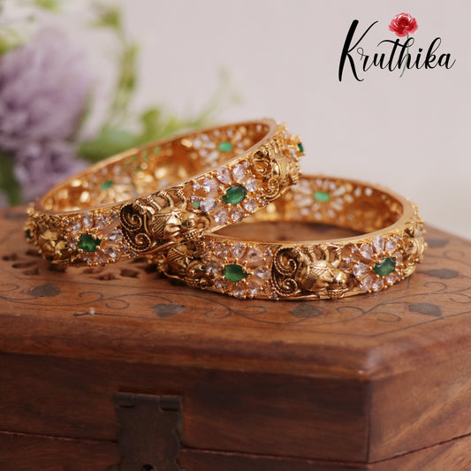 Gorgeous Antique Elephant Motifs With AD Stone Bangles B376 (Set Of 2)