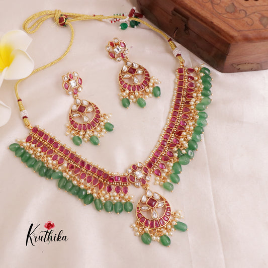 Elegant Jadau Necklace with Pastel Green Beads NC1904