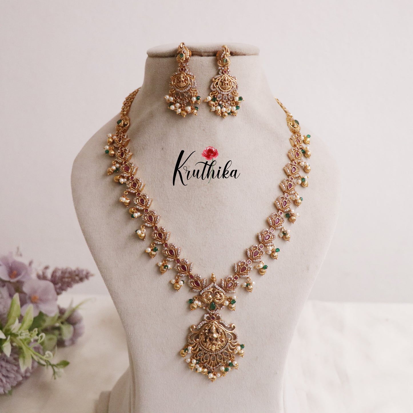Pretty CZ Multi Stone Lakshmi Pendant Necklace NC2209