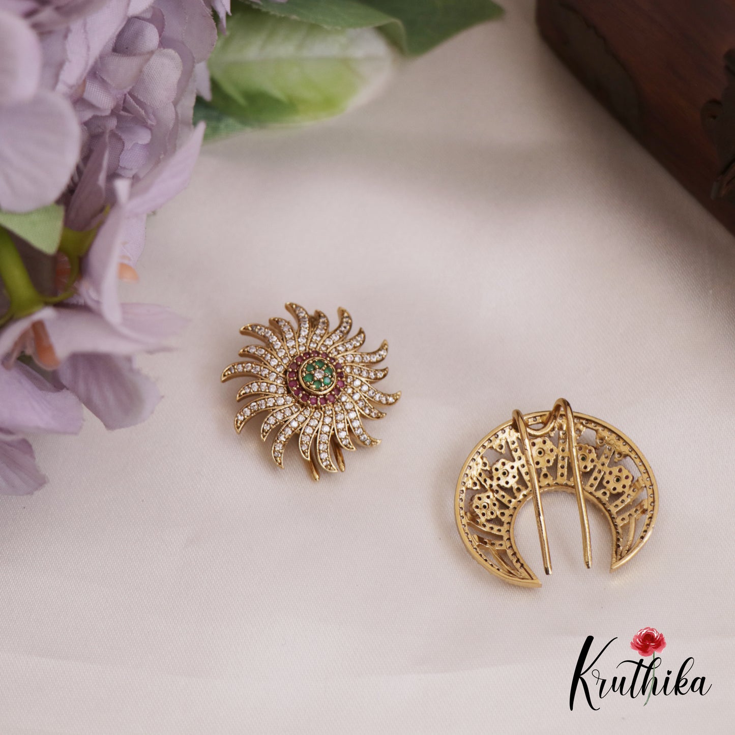 Trendy Floral AD Sparkling Chandra Surya Hair Ornaments J336