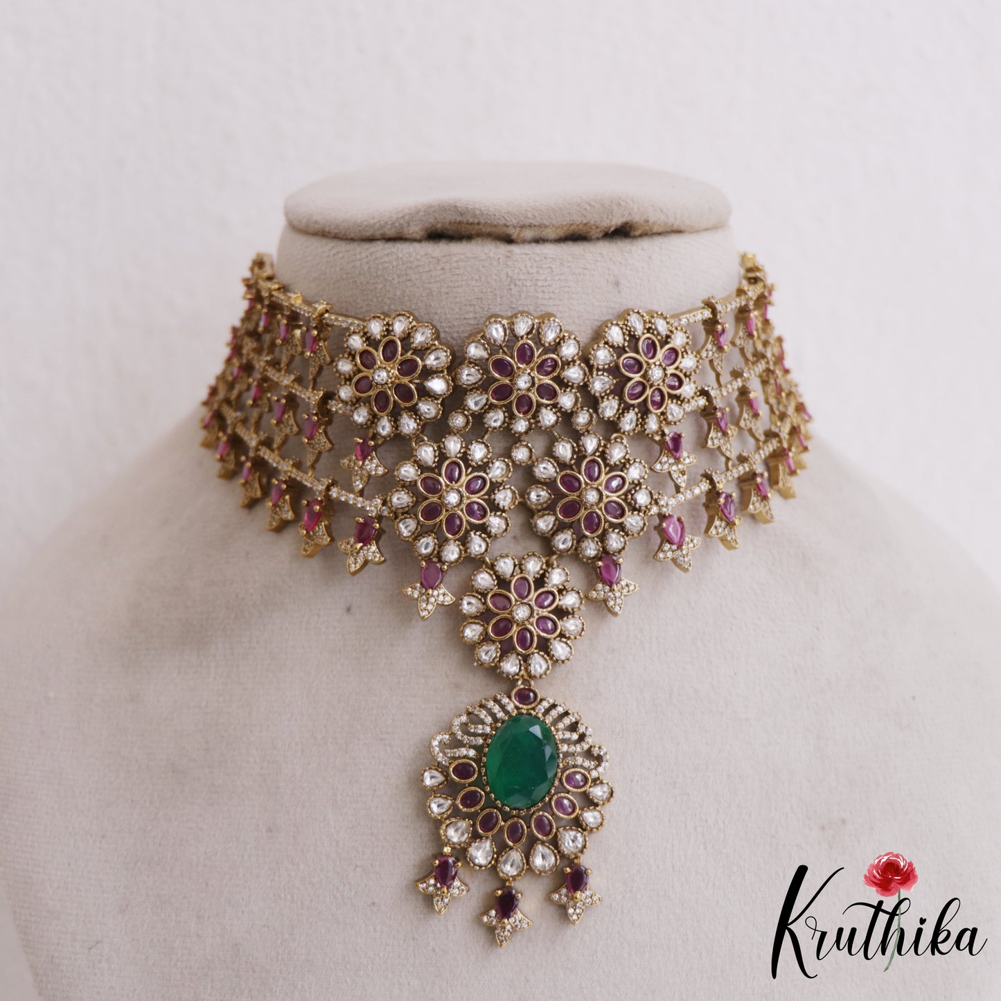 Sparkling Floral Motifs AD Choker NC2708 (Available In 2 Colors)