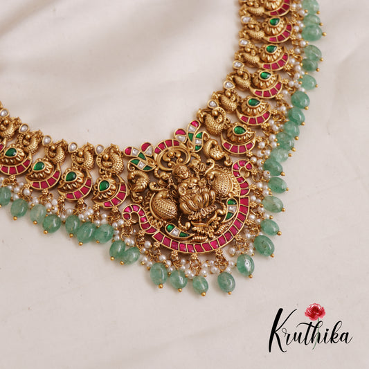 Premium Antique Lakshmi Nagas Jadau Necklace With Pastel Green Beads NC2555 (Available In 2 Colors)